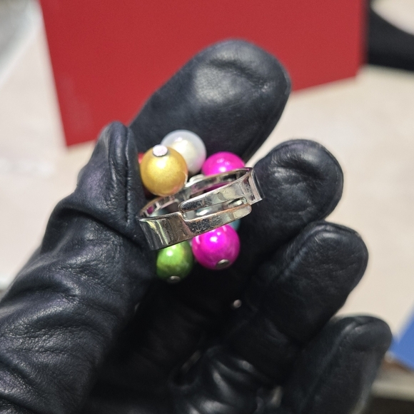 Multicolor Beaded Women's Sliver Tone Ring Size 7 - Picture 16 of 17